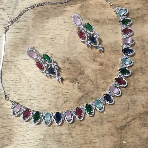 American Diamond Multi Colour Necklace - Picture 3 of 3